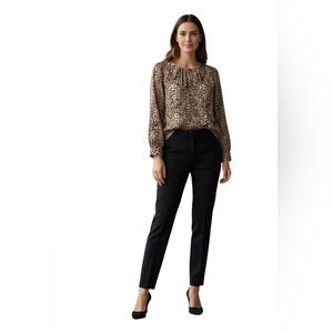 Rebecca‎ Taylor Luxury Silk Long Sleeve Leopard Keyhole Blouse Animal Print 10